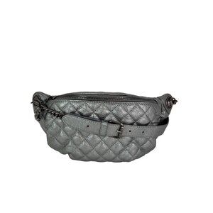 Chanel Metallic Dark Silver Calfskin Quilted Banane Fanny Pack Waist Bag